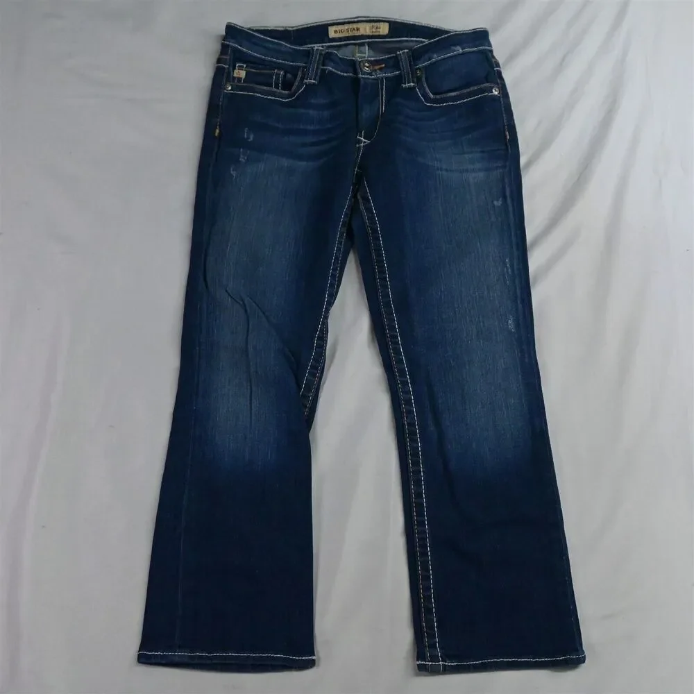 Big Star 27 Rikki Low‎ Rise Kick Crop Dark Wash Stretch Denim Womens Jeans